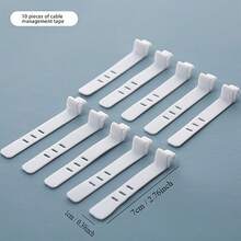10pcs Pack Cable Organizer Bags & Cases With Silicone Straps For Desktop Storage - Durable PC Material Cable Management Ties For Tidy Desk - White - View 6