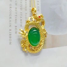 天然玉髓，鍍金工藝鑲嵌的項鍊吊墜，時尚珠寶，女士項鍊珠寶，寶石項鍊，假日禮物，送給她的禮物。 - 龍G3 - 查看 2