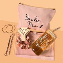 5件套伴娘求婚婚礼礼物套装，伴娘礼物，准新娘礼物，16盎司玻璃杯，化妆包，婚礼装饰，家居装饰，房间装饰，派对回礼，生日毕业派对装饰，单身派对装饰