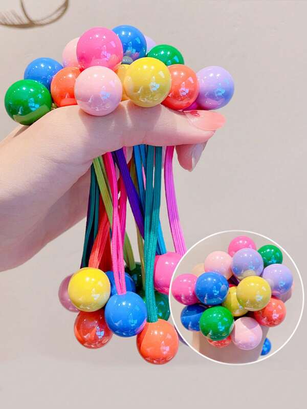 14pcs Colorful Round Ball Hair Ties For Girls