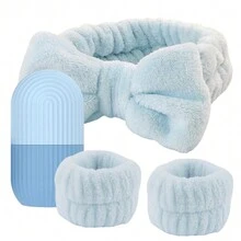 4入組 - 1入組矽膠面部冰包，1入組臉部清洗化妝頭帶，2入組手腕帶。臉部冰滾輪，可用於臉部、眼部和頸部，按摩可減輕浮腫、細紋、皺紋，促進抗衰老，是護膚工具。 - 彩色 - 查看 15