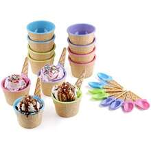 Ice Cream Dessert Sundae Bowls With Spoons, Small Reusable Ice Cream Cups Set, Plastic Ice Cream Dishes & Spoon Tableware Set, , Freezer & Dishwasher Safe, Lightweight For Birthday Parties - Default - View 5