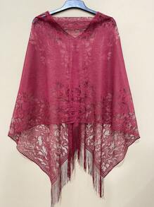 1 pieza Elegante Poncho primavera/verano de encaje de unicolor, chal protector solar con múltiples opciones de uso para mujeres