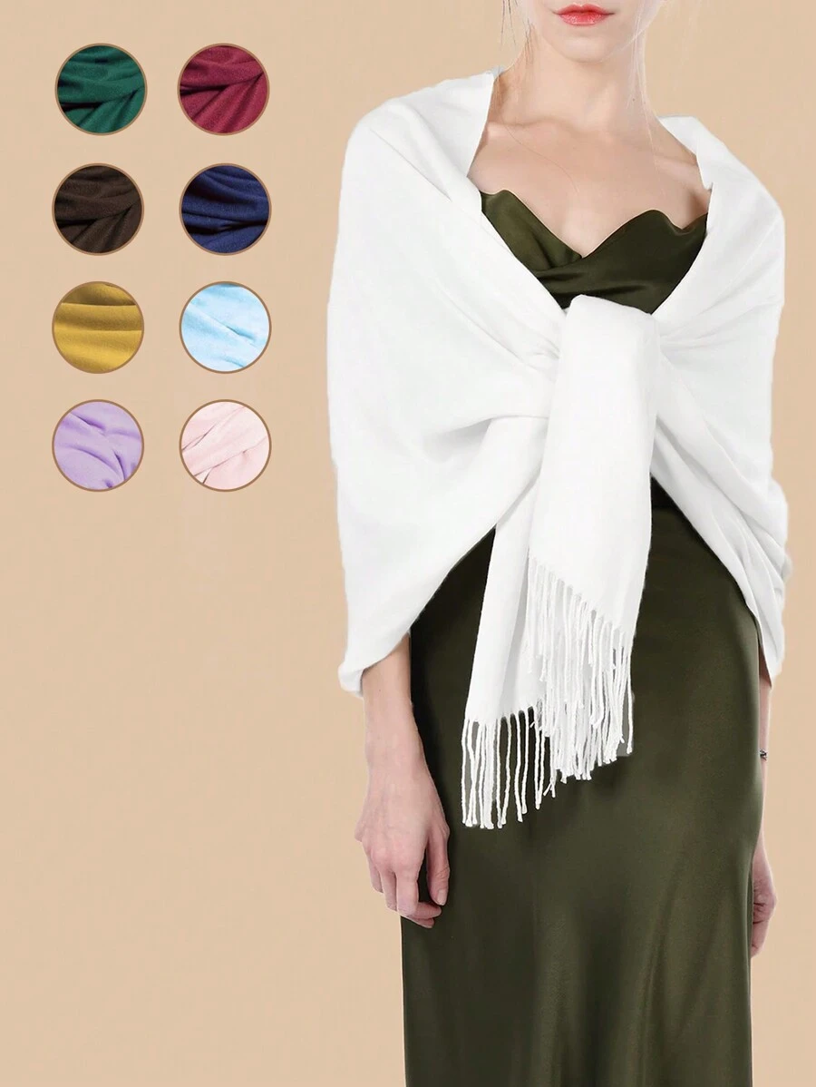 1pc Women Solid Color Silky Pashmina Shawl Wraps Soft Bride Bridesmaid Shawl For Formal Evening Party Wedding Accessories Women - A - View 1