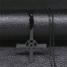Inverted Cross Occult Pentagram Necklace Upside Down Cross Gothic Satan Necklaces  Satan