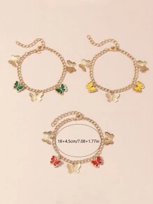 3 Stücke/Set süße Kinderarmreifen mit bunten Schmetterling Anhängern