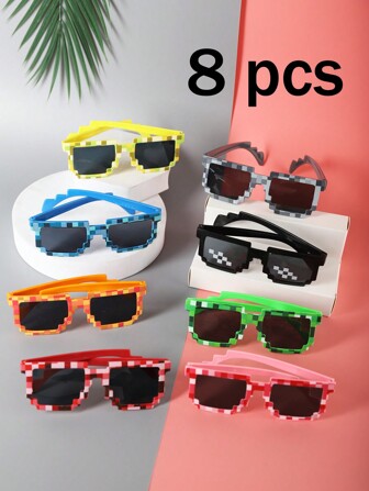 1/2/3/4/8/16pcs Mosaic Glasses Fashion Personalised Pixel Glasses, Party Glasses, Green Glasses,Ideal Gift For Teen/Boys/Girls