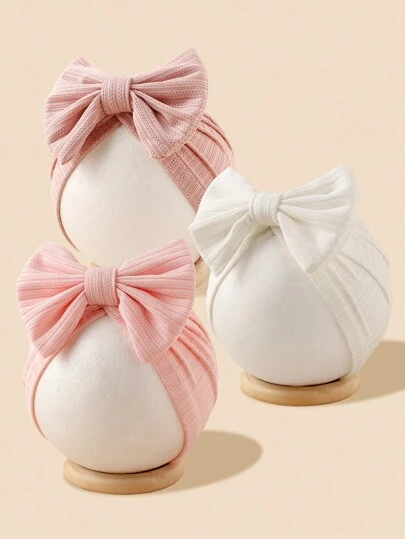 3 件装柔软透气提花条纹可爱蝴蝶结头带，适合婴幼儿日常及节日场合爱情人节