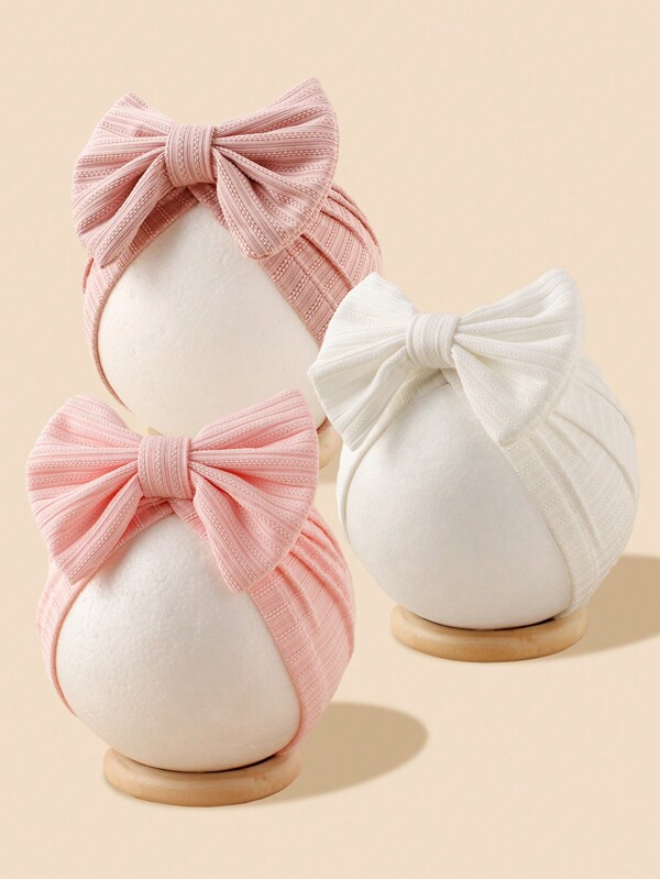 3pcs Soft And Breathable Jacquard Striped Cute Bowknot Headband, Suitable For Daily And Festive Occasions For Infant And Child Love Valentine