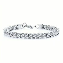 1pc Stainless Steel Fashion Hip-Hop Double Row Front And Back Chain, Men's Punk Braided Bracelet Jewelry Fathers Day Gift School Jewelry Men Y2k Accessories Goth Men's Chains Jeans Accessories Gothic Jewellery Back To School Street Halloween Accessories Streetwear Accessories - Silver - View 1