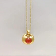 Colgante de collar con piedra natural calcedonia y artesanía chapada en oro, joyería de moda, collar de mujer, collar de piedras preciosas, regalo de vacaciones, regalo para ella. - Ruyi A3 - Ver 1