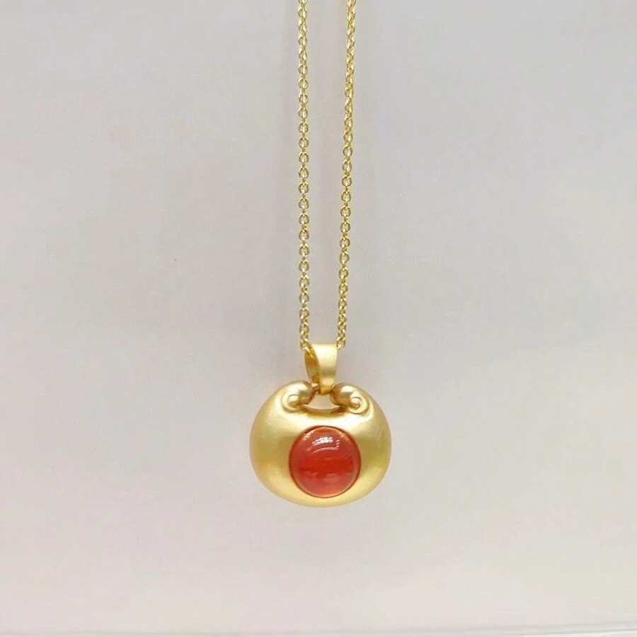 Colgante de collar con piedra natural calcedonia y artesanía chapada en oro, joyería de moda, collar de mujer, collar de piedras preciosas, regalo de vacaciones, regalo para ella. - Ruyi A3 - Ver 1