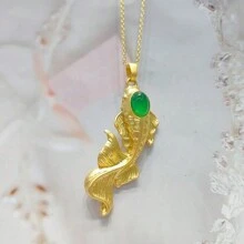 A Natural Chalcedony, Gold-Plated Craft Gem Inlaid Necklace Pendant, Fashion Jewelry, Women's Necklace Jewelry, Gem Necklace, Holiday Gift, Gift For Her. - Goldfish 1 - View 1