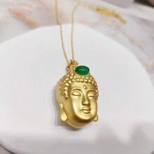 天然玉髓黃金雕刻寶石嵌入項鍊吊墜，時尚珠寶，女士項鍊珠寶，寶石項鍊，假日禮物，她的禮物。 - 佛頭S - 查看 1