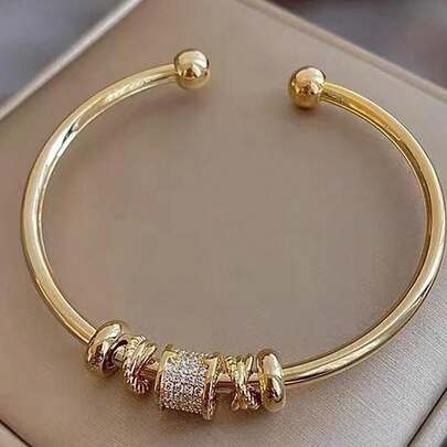 1 件简约奢华可调节腰部设计手链，时尚星空水钻不锈钢情侣手链，优雅精致的开口袖口手链适合日常和派对佩戴（由于灯光原因可能会出现轻微色差，但不影响产品）