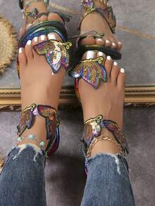 Giày Sandal Bướm Vàng Cho Nữ, Giày Sandal Hở Mũi Dây Đàn Hồi - bướm vàng - Xem 2