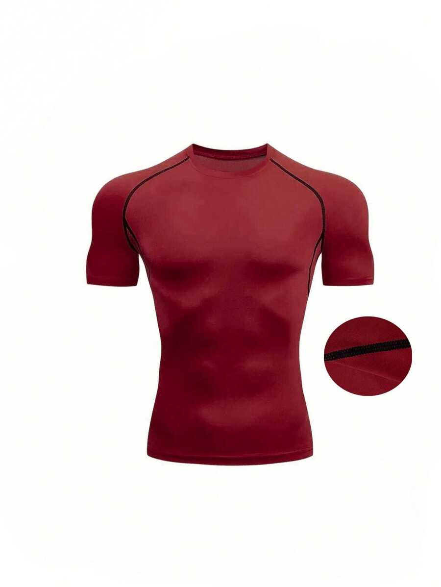 Boyfriend Style Men's Short Sleeve Compression Sport Shirt For Running, Basketball, Football, Cycling, Fitness And Casual Wear - Red - View 1