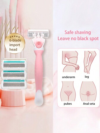 1 件女士剃须刀，男士手动剃须刀，带防刮不锈钢刀片，用于胡须/胡子/腋毛的剃须工具，包括 6 层手动剃须刀片，可水洗，女性专用，理发沙龙美容旅行必需品的美发产品和配件