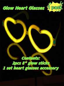 1pc Heart-Shaped LED Glasses + 1pc Neon Glasses, Glow In The Dark Party Favor Eyeglasses, Ideal For Adult Birthday Wedding New Year Party,Christmas