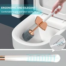 Cepillo de inodoro y soporte Aokala, juego de cepillo de inodoro de silicona con mango largo, limpieza profunda, decoración de baño, decoración de otoño