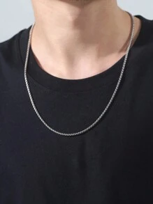 1入組不銹鋼2-4mm龐克盒鏈項鍊，男女皆宜的嘻哈風時尚珠寶飾品