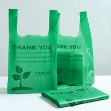 100 piezas de Bolsa de camiseta verde 11" x 21" Bolsa de plástico de supermercado, foto-oxidativa, degradables, bolsa de agradecimiento, bolsa de compras degradable, bolsas de compras reutilizables, aptas para su uso en diversos escenarios, como bolsas de basura en la cocina del restaurante. - Verde Oliva - Ver 1