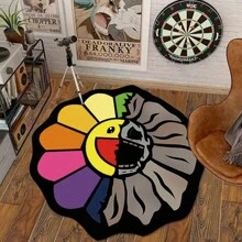 1pc Abstract Sunflower Pattern Carpet, Cartoon Quirky Design Thick Brushed Flocked Contoured Rug, Durable Fluffy Decorative Mat, Suitable For Living Room, Bedroom, Kitchen, Bathroom, Laundry Room, Hallway, Entryway, Game Room, Boy's Leisure Decor, Home Decor