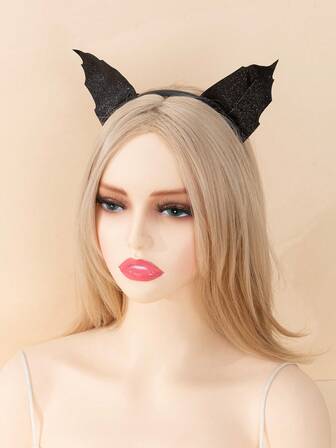 1pc Black Glitter Sparkle Party Costume Accessory Fox Ear Headband