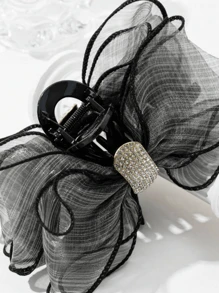 1 pieza Clip elegante para el cabello de mujer con doble capa de malla y cristales, adecuado para uso diario, clips para el cabello con lazo, pinzas para el cabello, sujetadores para el cabello, recogedor de cabello