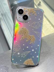 1 Ốp điện thoại mềm sơn TPU trong suốt với họa tiết ngựa bay đầy sao đơn giản và độc đáo, màu chuyển sắc, lấp lánh lấp lánh, giấy laser, chống sốc và chống rơi, tương thích với iPhone 15, phong cách thời trang mới - Trong sáng - Xem 3