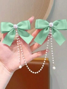 1pc Children's Pearl Bow Hair Clip Hair Accessory - Green - View 1