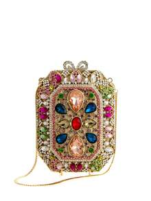 Luxury Multi-Color Rhinestone Party Clutch Bag, Suitable For Parties, Proms, Weddings. Diamond Studded Wallet With Chain Strap - Multicolor - View 1