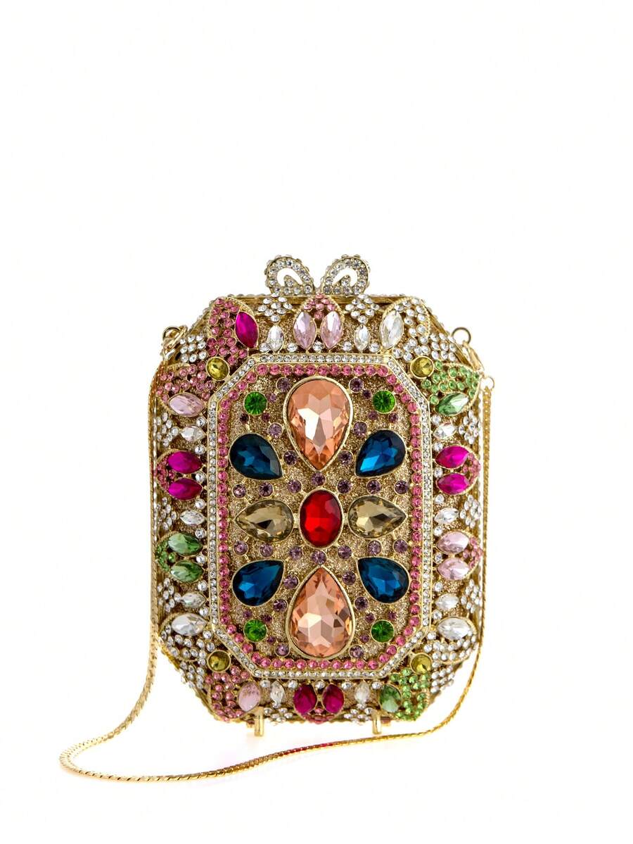 Luxury Multi-Color Rhinestone Party Clutch Bag, Suitable For Parties, Proms, Weddings. Diamond Studded Wallet With Chain Strap - Multicolor - View 1