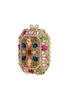 Luxury Multi-Color Rhinestone Party Clutch Bag, Suitable For Parties, Proms, Weddings. Diamond Studded Wallet With Chain Strap - Multicolor - View 4