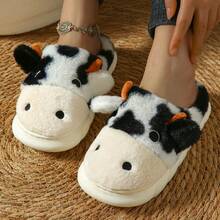 Cartoon Soft And Cute Cow Slippers, Indoor Home Slippers, Lovely Animal Slippers, Thick-Soled Slippers For Women - Black and White - View 1