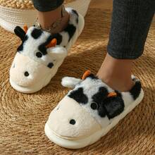 Cartoon Soft And Cute Cow Slippers, Indoor Home Slippers, Lovely Animal Slippers, Thick-Soled Slippers For Women - Black and White - View 3