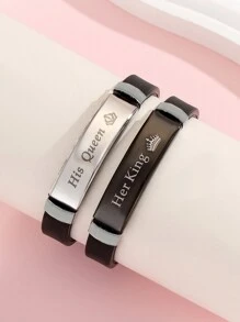 ATLVXJL 2件套情侣对表，他的女王，她的国王，暗夜变色英文字母不锈钢硅胶手链，情人节礼物 - 彩色 - 查看 7