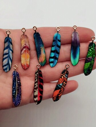 5/10pcs Alloy Feather Shaped Alloy Pendants, DIY Jewelry Keychain Necklace Earrings Making Accessories