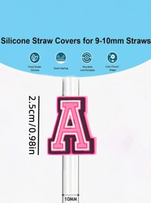 1入組字母吸管裝飾，粉色可愛吸管裝飾，適用於0.4英吋吸管，派對裝飾