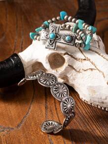 Bộ 2 vòng tay co giãn kiểu phương Tây đính đá ngọc lam hình thánh giá. - Nhiều màu - Xem 2