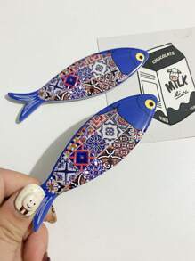 1pc Bohemian Style Multicolored Melamine Fish Shaped Embossed Refrigerator Magnet For Home Decoration And Festival