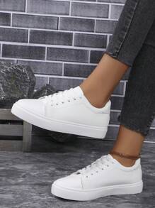 2024 Women's New White Lace-Up Soft-Soled Comfortable Campus Style, Street Outdoor Casual Sneakers For Women