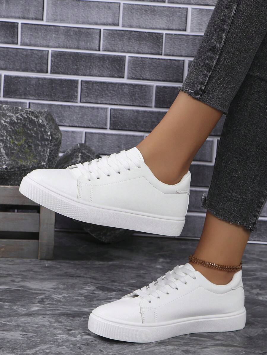 2024 Women's New White Lace-Up Soft-Soled Comfortable Campus Style, Street Outdoor Casual Sneakers For Women