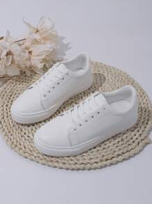 2024 Women's New White Lace-Up Soft-Soled Comfortable Campus Style, Street Outdoor Casual Sneakers For Women