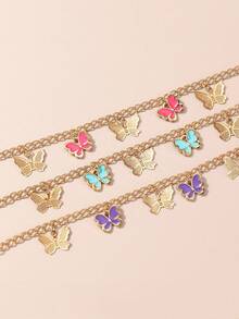 3 Stücke/Set süße Kinderarmreifen mit bunten Schmetterling Anhängern