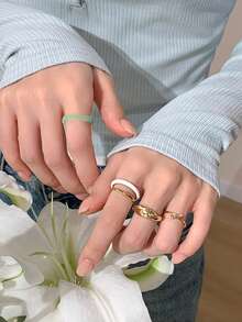 Bộ 5 chiếc nhẫn vẽ tranh sơn dầu cây nhựa đơn giản dành cho nữ - bộ nhẫn 5 chiếc - Xem 6