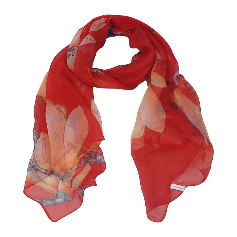 Long Chiffon Sheer Scarf Gradient Shaded Colors Lightweight Scarf For Womens