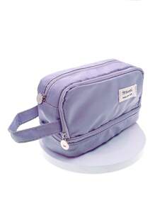 1 pieza Bolsa para lápices decorada con parches, de vuelta a la escuela, útiles escolares, estuche para lápices, bolsa escolar - Morado - Ver 11