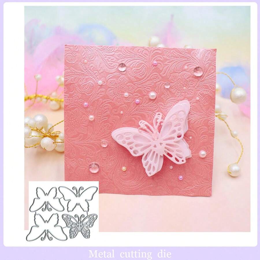 1pc Heart Shaped Butterfly & Flower Decorated Card Decoration With Leaf, Butterfly & Flower Cut Steel Stamp For DIY Scrapbooking Crafts