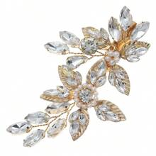 1入組簡約奢華風格女性金屬髮夾，鑲嵌鋯石的葉子設計，尖角造型夾子，歐美婚禮新娘伴娘髮飾頭飾 - 彩色 - 查看 14